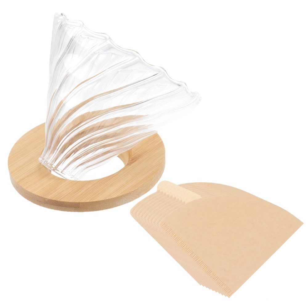 LALAFINA Wooden Base and Glass Filter Dripper Pot Reusable Coffee Funnel for Home Brewing for Coffee Lovers