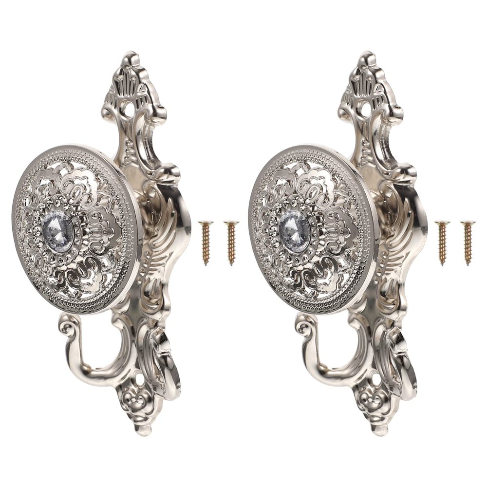VOSAREA 2pcs Classic Rhinestone Hook Set Decorative Curtain Hangers Alloy Curtain Pothooks Hat Hooks Wall Decorative