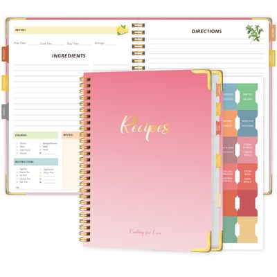 Recipe Book to Write in Your Own Recipes  Blank Recipe Book Cookbook, Hardcover Recipe Notebook Recipe Journal Hold 175 Pages Recipes with Tab Sticker, Spiral-Bound Durable Kitchen Gift, 7.5"*10" - Pink