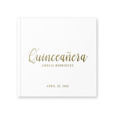 Quinceaera Guest Book, Personalized Quince Album Well Wishes for Mis Quince 15th Birthday, Color Choices - White Gold (10x8)