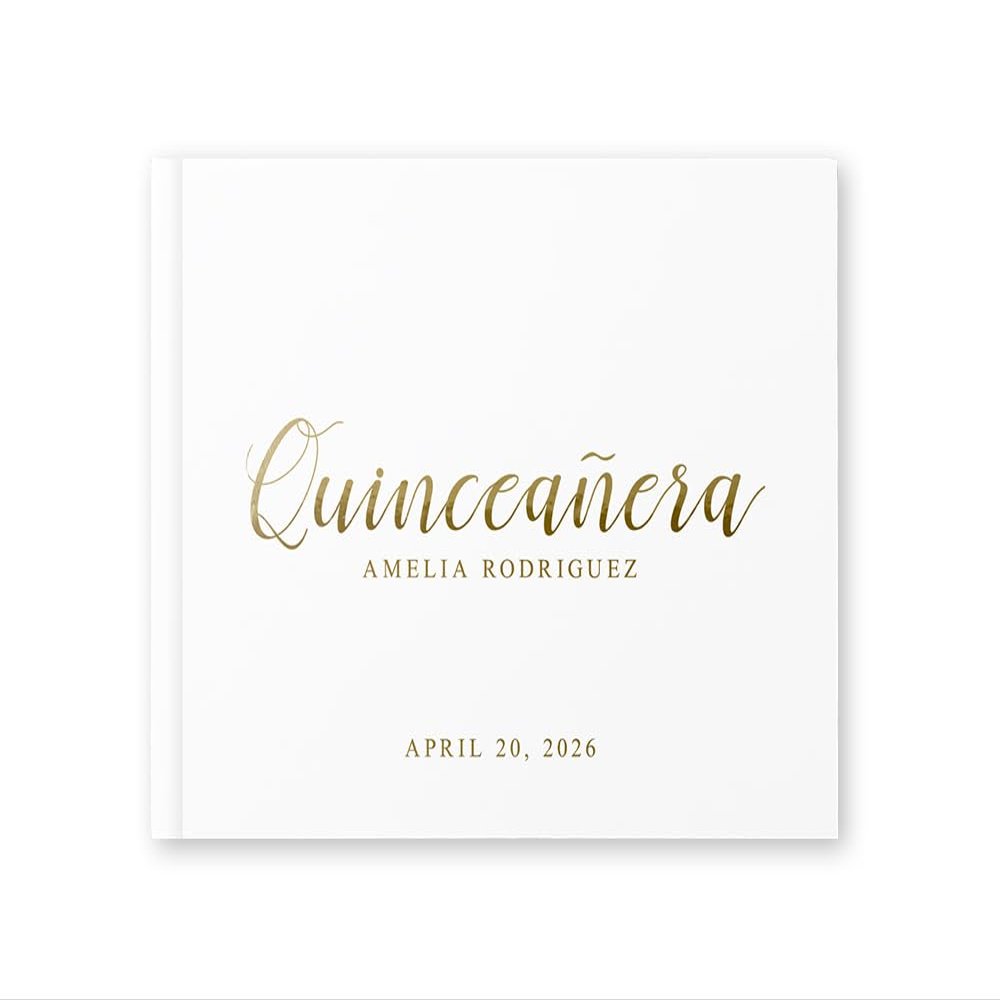 Quinceaera Guest Book, Personalized Quince Album Well Wishes for Mis Quince 15th Birthday, Color Choices - White Gold (10x8)