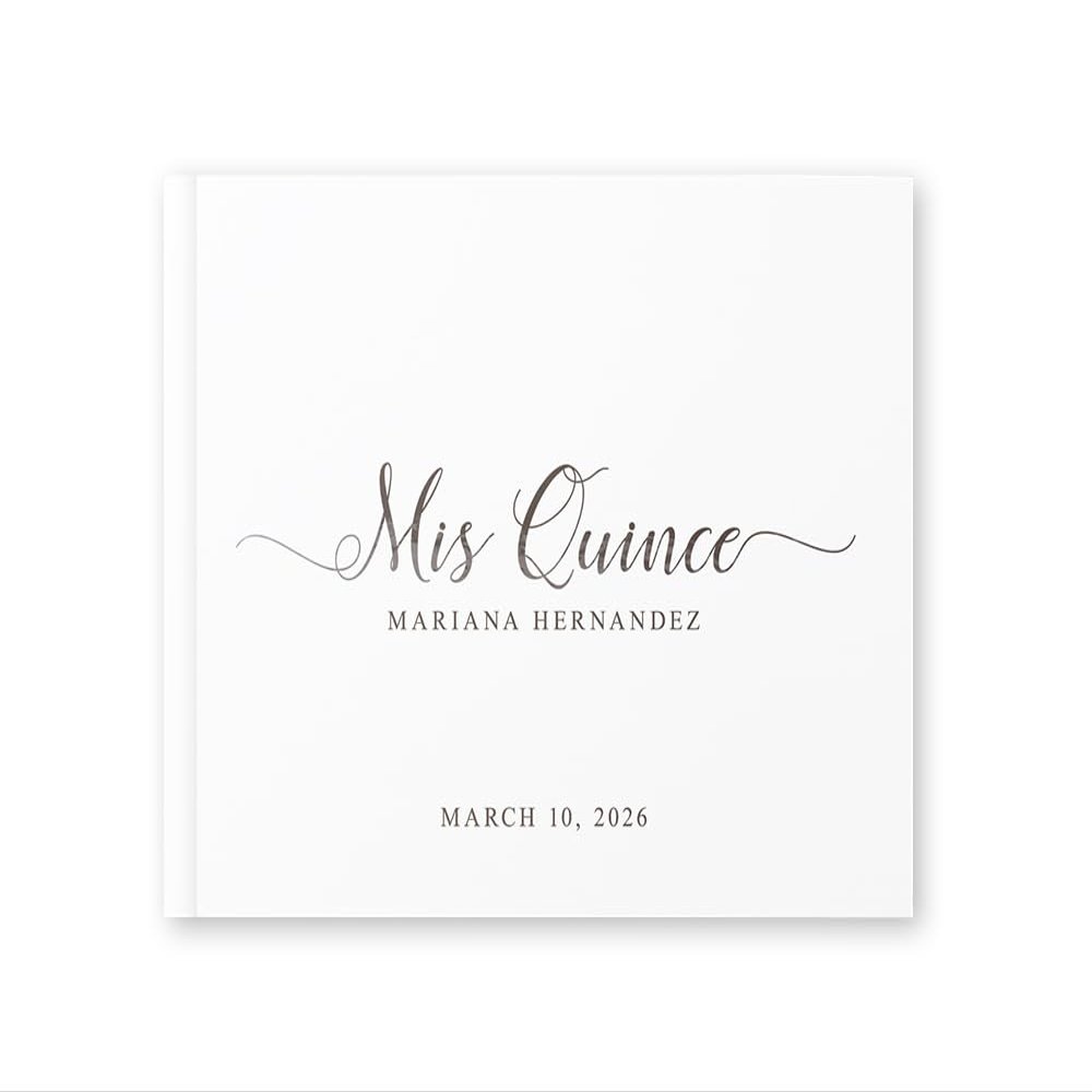 Quinceaera Guestbook, Personalized Mis Quince Photo Album, Sweet 15 Birthday Gift, Color Choices, Custom Book - White Silver (12x12)