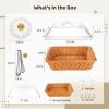 2 Pack Wicker Large Bread Basket with Lid, 11.8''11.8'' Square Plastic Imitation Rattan Woven Serving Basket with 2 Stainless Steel Tongs150 Paper Liners for Food Vegetable Display view 2