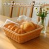 2 Pack Wicker Large Bread Basket with Lid, 11.8''11.8'' Square Plastic Imitation Rattan Woven Serving Basket with 2 Stainless Steel Tongs150 Paper Liners for Food Vegetable Display view 4