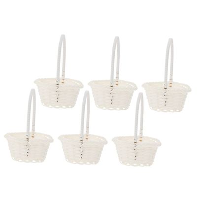 SOLUSTRE 6pcs Woven Flower Girl Basket Set Handmade Storage Basket Handle Rustic Rattan Flower Arrangement for Weddings Decorative Party Supplies