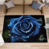 Blue Rose Rugs for Entryway - 3D Roses Area Rug, 2x3 Rug, Black Background Washable Non Slip Rugs, Black Blue Carpet, Modern Floral Carpet - Wedding Valentines Day Home Decor Gifts for Women view 2