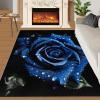 Blue Rose Rugs for Entryway - 3D Roses Area Rug, 2x3 Rug, Black Background Washable Non Slip Rugs, Black Blue Carpet, Modern Floral Carpet - Wedding Valentines Day Home Decor Gifts for Women view 3