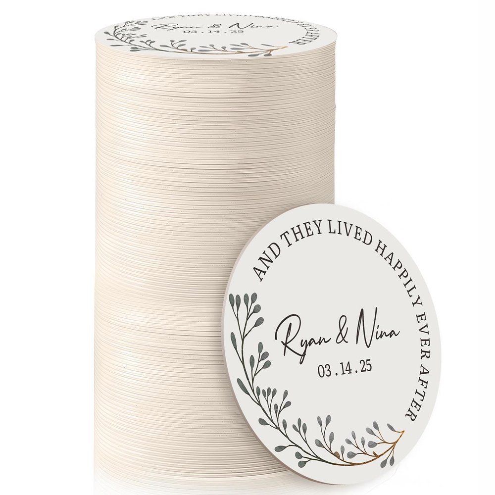 100 Pack Personalized Wedding Coasters, Custom Cardboard Coasters for Drinks with Photo Print and Text, Keepsake Wedding Favors and Gifts for Couples, 3.95" Round (Design 2)