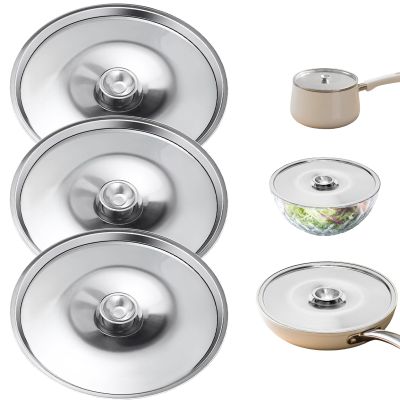 3Pcs Universal Lid for Pots Pans and Skillet, 9.4 Inch Pan Lid, Stainless Steel Pot Cover Universal Pans Cover for Frying, Cookware Replacement Accessories, 24cm