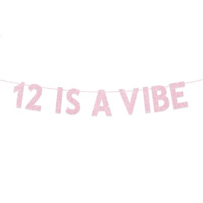12th Birthday Party Decorations for Girls, Rose Gold Glitter 12 is a Vibe Banner, Cheers to 12 Years Groovy Birthday Party Supplies