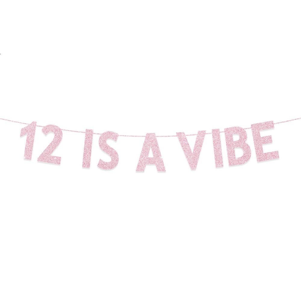 12th Birthday Party Decorations for Girls, Rose Gold Glitter 12 is a Vibe Banner, Cheers to 12 Years Groovy Birthday Party Supplies