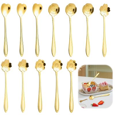 20 Pcs Dessert Spoons, 4.9" Elegant Silver Creative Leaf Mini Stainless Steel Espresso & Tableware Dessert Tea Coffee Spoons for Stirring Mixing Sugar, Ice Cream, Cake Coffee Tea (Gold)