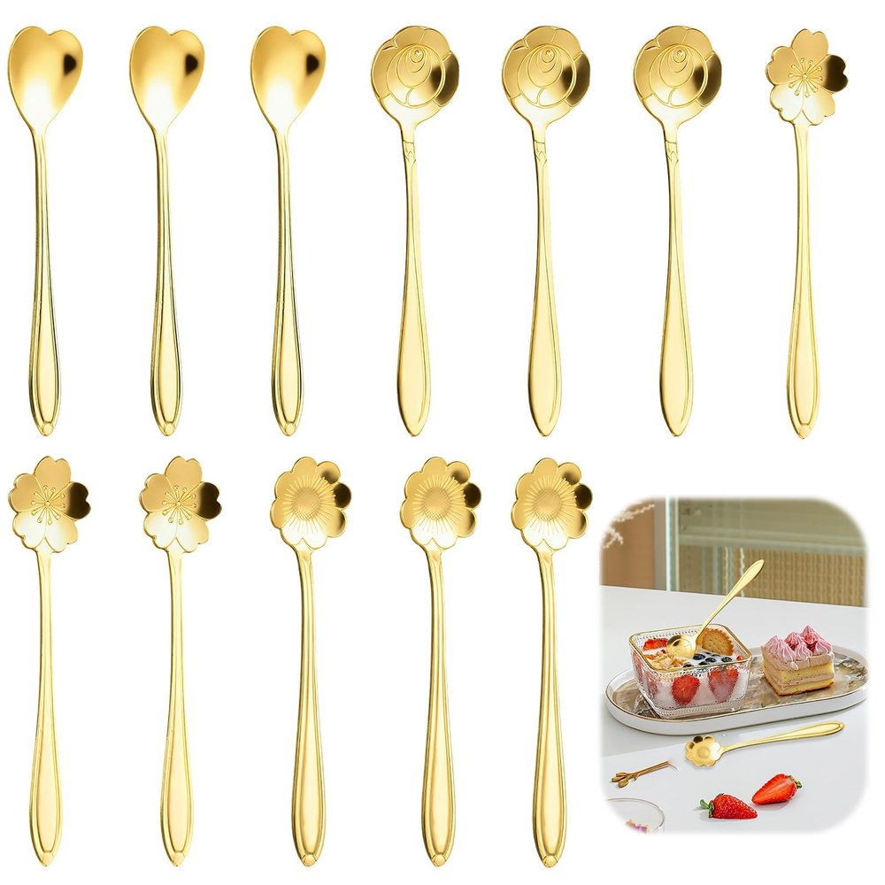 20 Pcs Dessert Spoons, 4.9" Elegant Silver Creative Leaf Mini Stainless Steel Espresso & Tableware Dessert Tea Coffee Spoons for Stirring Mixing Sugar, Ice Cream, Cake Coffee Tea (Gold)