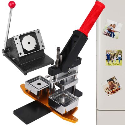 2x2in Square Fridge Magnets Badge Maker Machine Magnet Making Machine Square 50x50mm DIY Photo Refrigerator Sticker Magnet Press Machine+Paper Cutter+100pcs Materials,Machine+100pcs(Acrylic)