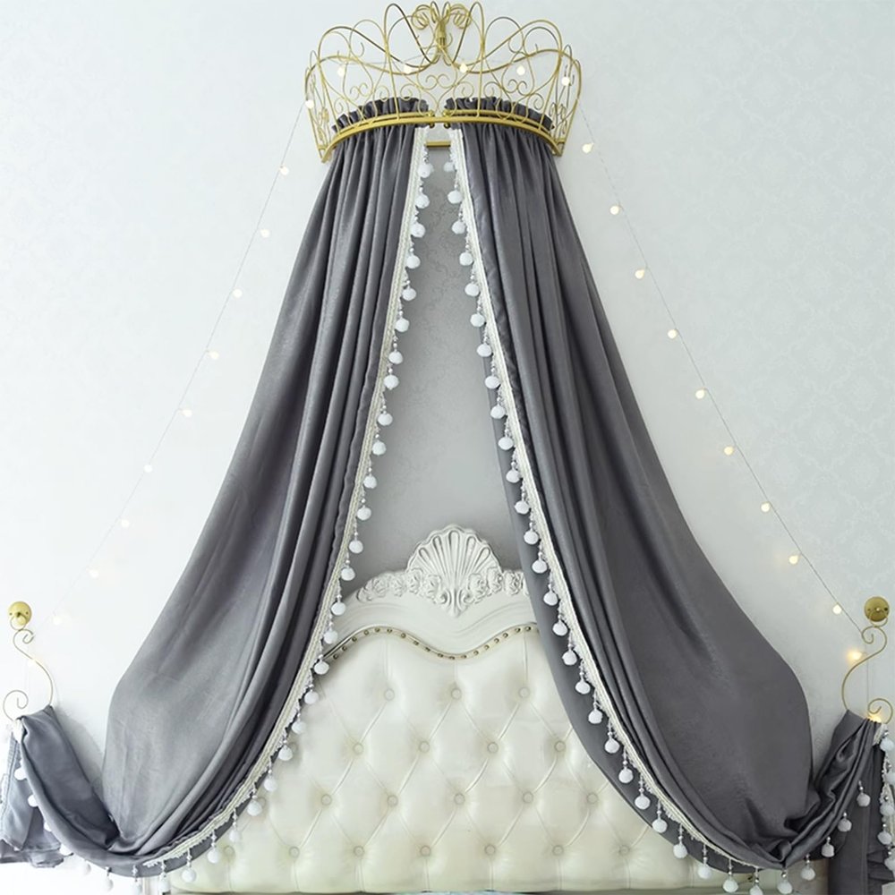 Golden Crown Princess Bed iffon Metal Crown Mosquito Net with,Cute Decorative Yarn Bed Curtains Drapery Play Tent-s(A 1.2M Bed)