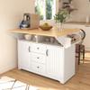Andehomy 55.7'' Large Kitchen Island with 2 Drop Leaf, Rolling Kitchen Cart on 5 Wheels with Power Outlet, Folding Dining Table with Spice & Towel Rack, 3 Drawers, for Kitchen, Dining Room,White view 2
