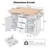 Andehomy 55.7'' Large Kitchen Island with 2 Drop Leaf, Rolling Kitchen Cart on 5 Wheels with Power Outlet, Folding Dining Table with Spice & Towel Rack, 3 Drawers, for Kitchen, Dining Room,White view 3