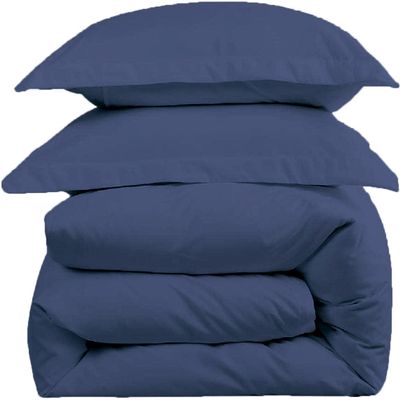 3pc Duvet Cover Set 100% Egyptian Cotton 1000 Thread Count Zipper & Corner Ties Rectangle Pattern Decorative Pintuck Pillow Shams (106x92 King Size, Solid Medium Blue)