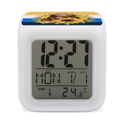 DWTJKMS Cartoon Sloth Sitting on Sunflower Digital Alarm Clock for Bedroom Color Changing Night Lights Nap Timer for Desk, Living Room, Bedroom,Bedside Clock