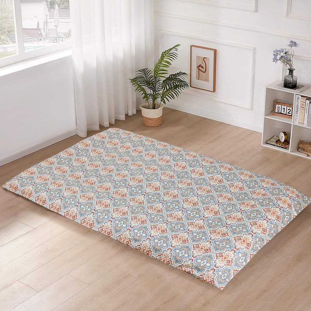 100% Cotton Floor Futon Mattress Cover (Only Cover), Soft Skin-Friendly Washable Zippered Futon Cover for Traditional Japanese Floor Futon Mattress, Tatami Mattress Dustproof Cover (Queen, Flower)