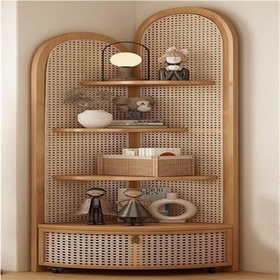 TYBKLHA 5 Tier Corner Bookshelf, Curved Corner Storage Shelf, Tall Freestanding Bookcase, Corner Shelf for Living Room, Bedroom, Office(Natural)
