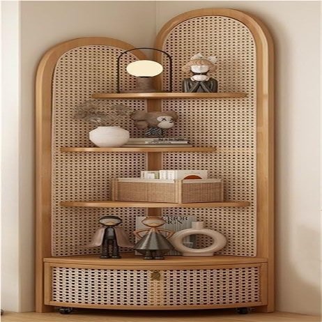 TYBKLHA 5 Tier Corner Bookshelf, Curved Corner Storage Shelf, Tall Freestanding Bookcase, Corner Shelf for Living Room, Bedroom, Office(Natural)