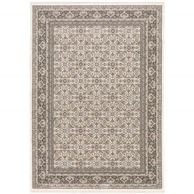 2 x 3 ft. Oriental Power Loom Stain Resistant Rectangle Area Rug with Fringe Ivory & Gray