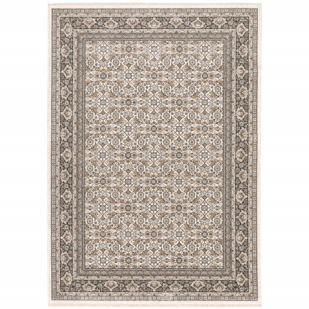 2 x 3 ft. Oriental Power Loom Stain Resistant Rectangle Area Rug with Fringe Ivory & Gray