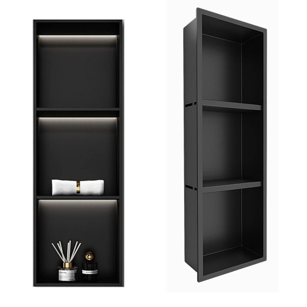 CUTPOIY 3 Tier Recessed Medicine Cabinet,Shower Niche Stainless Steel, in-Wall Shelves for Kitchen, Bathroom, Bedroom, 90 rotatable Installation