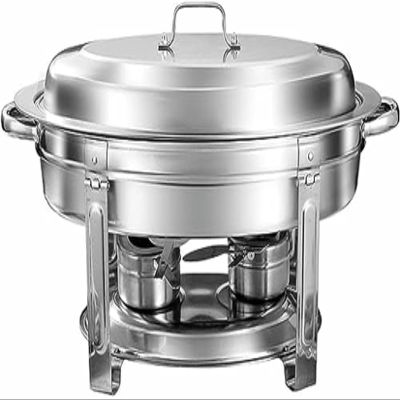 Oval Chafing-Disc Set, Stainless Steel Food Warmer for Catering, Banquet Parties, Buffet-Serving Heat Tablet with Water Tanks and Fuel Owners ~//