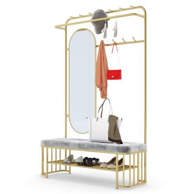 4-in-1 Multifunctional Entrance Shoe Rack with Coat Rack with Full-length Mirror, Simple And Modern Design, Entryway Coat Rack Shoe Bench for Living Room Porch Corner Corridor(60cm/24in)