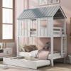 Ball & Cast Twin Size House Bunk Bed with Trundle,Playhouse Design with Roof & Windows,Solid Wood Triple Sleeper with Safety Rails & Ladder,Space-Saving Bedroom Furniture,White+Grey view 1