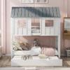 Ball & Cast Twin Size House Bunk Bed with Trundle,Playhouse Design with Roof & Windows,Solid Wood Triple Sleeper with Safety Rails & Ladder,Space-Saving Bedroom Furniture,White+Grey view 3