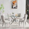47" Round Dining Table Set for 6, Modern Silver Glass Kitchen Dining Room Table Set for 6, 7-Piece Dining Table Set with Cross Chrome Metal Legs & 6 Beige Velvet Upholstered Chairs for Small Place view 2