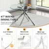 47" Round Dining Table Set for 6, Modern Silver Glass Kitchen Dining Room Table Set for 6, 7-Piece Dining Table Set with Cross Chrome Metal Legs & 6 Beige Velvet Upholstered Chairs for Small Place view 3