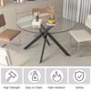 47" Round Dining Table Set for 6, Modern Silver Glass Kitchen Dining Room Table Set for 6, 7-Piece Dining Table Set with Cross Chrome Metal Legs & 6 Beige Velvet Upholstered Chairs for Small Place view 4