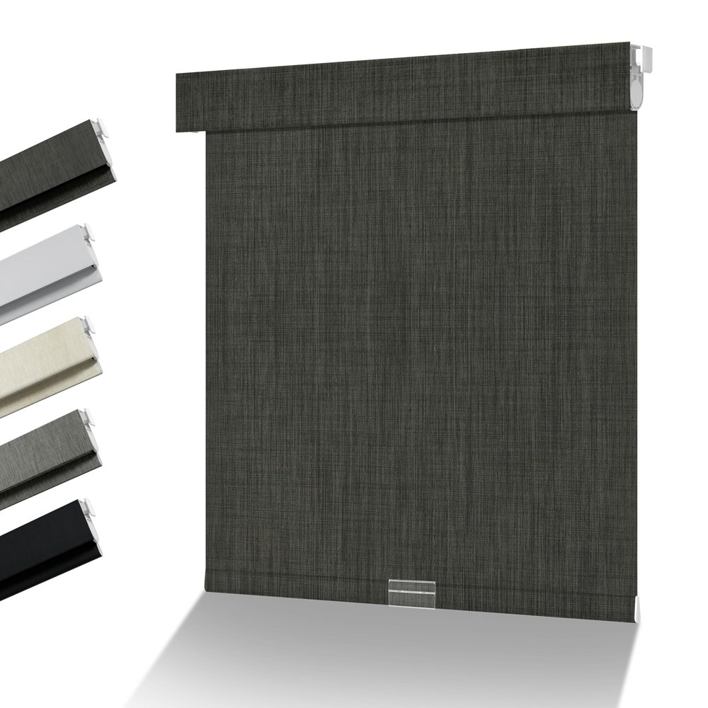 HOTSOON No Drill No Tools Blackout Roller Shades for Windows, Cordless Roller Blinds with Linen Fabric-Matched, Easy to Install Custom Shades for Home Office Door, Dark Grey, 50" W x 78" H