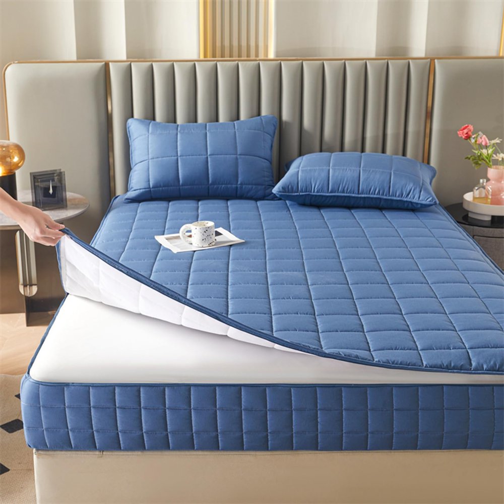 Mattress protector Double Mattress Cover Zipped Quilted Mattress Protector Single/Small Double/King Bed Mattress Topper Cover Fully Total Encasement Cover Anti-dust Washable Fitted Sheet(Blue B,150x20