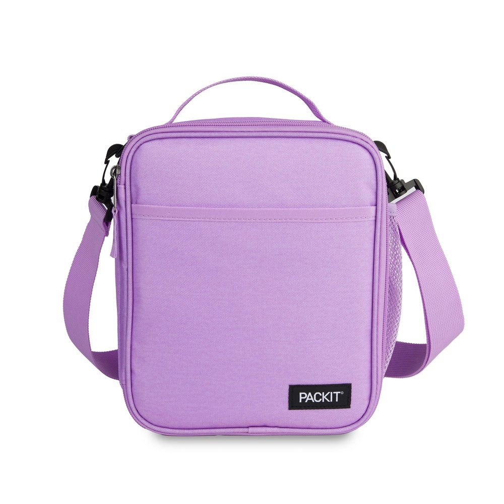 PackIt Freezable Crossbody Lunch Box, Lavender, Built with EcoFreeze Technology, Fully Freezable, Collapsible, Reusable, With Top Handle, Front Slip Pocket. Effortlessly Carry, Fresh Every Time