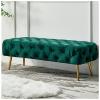 Button-Tufted Ottoman Bench, End of Bed Bench Bedroom Bench, Upholstered Velvet Long Window Bench with Gold Legs, Ottoman Bench for Living Room, Entryway,Green 1,100cm/39in view 1