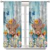AAVEUP Bull Highland Cow Blackout Curtains for Kitchen Vintage Rustic Farmhouse Country Vintage Teal Wood Funny Flower Window Treatments Print for Bedroom Living Room 52x84in view 2