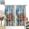 AAVEUP Bull Highland Cow Blackout Curtains for Kitchen Vintage Rustic Farmhouse Country Vintage Teal Wood Funny Flower Window Treatments Print for Bedroom Living Room 52x84in view 4