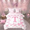 Erosebridal 7Pcs Cute Bow Bed in A Bag Twin Size Preppy Aesthetic Bowknot Comforter Set with Sheets with Alphabet Initial T Design view 1