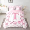 Erosebridal 7Pcs Cute Bow Bed in A Bag Twin Size Preppy Aesthetic Bowknot Comforter Set with Sheets with Alphabet Initial T Design view 2