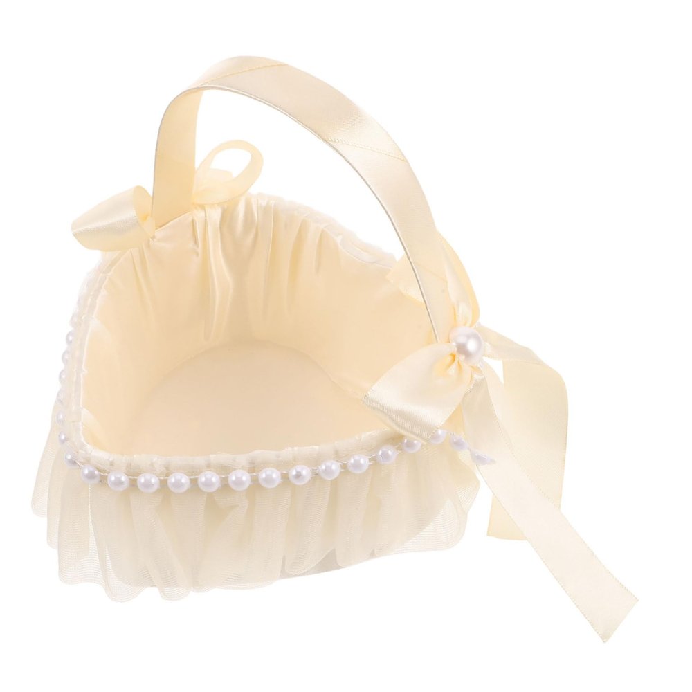 Wedding Flower Girl Basket Heart Shaped Cloth with Handle, Xmas