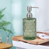 12Oz Green Glass Soap Dispenser with Stainless Steel Pump, Refillable Kitchen Liquid Hand Soap Dispenser with Diamond Design, for Dispense Hand soap, Dish Soap, Lotion, Bathroom, Countertop, Hotel view 4