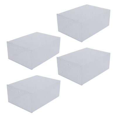 SOLUSTRE 4Pcs Boxes Transparent PP Shoe Storage Boxes Stackable Containers for Organizing Men and Women Footwear Easy Access Space Saving Design for Home Use
