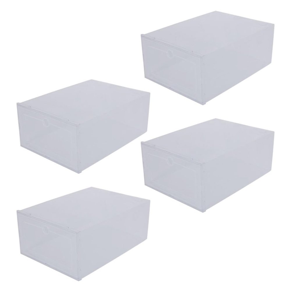 SOLUSTRE 4Pcs Boxes Transparent PP Shoe Storage Boxes Stackable Containers for Organizing Men and Women Footwear Easy Access Space Saving Design for Home Use