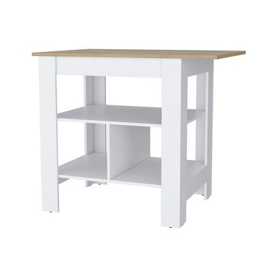 3 Shelf Kitchen Island White and Macadamia