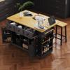 53inch Large Kitchen Island with Drop Leaf, Power Outlet, Door Internal Storage Rack, Rolling Kitchen Cart on 5 Wheels with 5 Open Side Racks for Kitchen, Dining Room,Black(Not Include bar stools) view 1